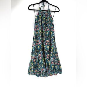Old Navy Fit & Flare Halter Neck MIDI Blue Casual Dress with Floral Print